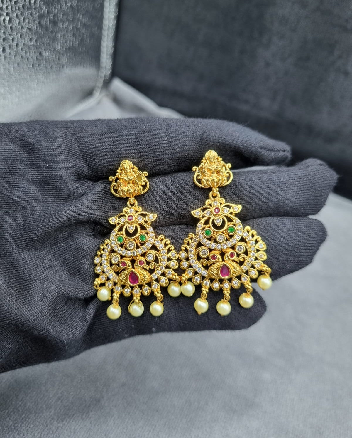 Ornate Goddess Lakshmi AD Earrings